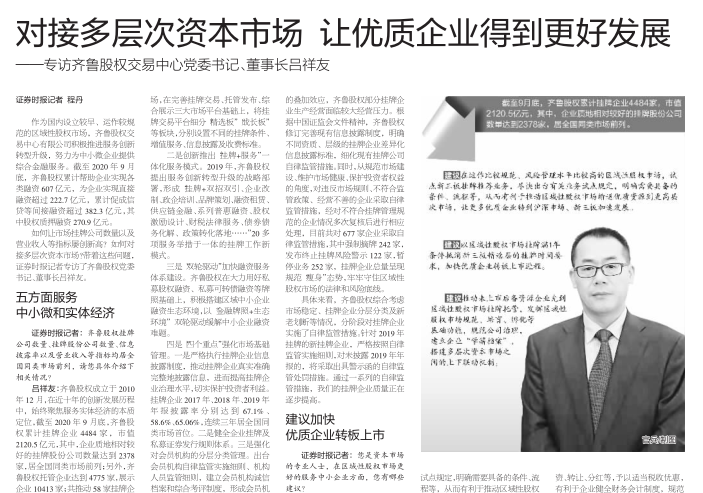 對接多層次資本市場  讓優質企業得到更好發展  ——專訪齊魯股權交易中心黨委書記、董事長呂祥友
